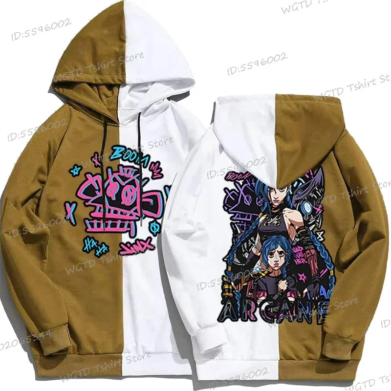 Arcane Fans Gift Two Tone Color Pullover Hoodie Men Women Arcane-Jinx Harajuku Hip Hop Hooded Shirt Unisex Hot Anime Classic Top