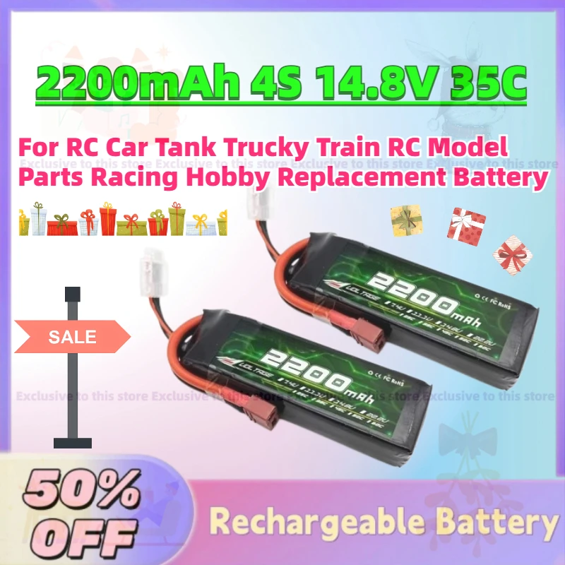

2200mAh 4S 14.8V 35C LiPo Battery with T Plug for RC Car Tank Trucky Train RC Model Parts Racing Hobby Replacement Battery