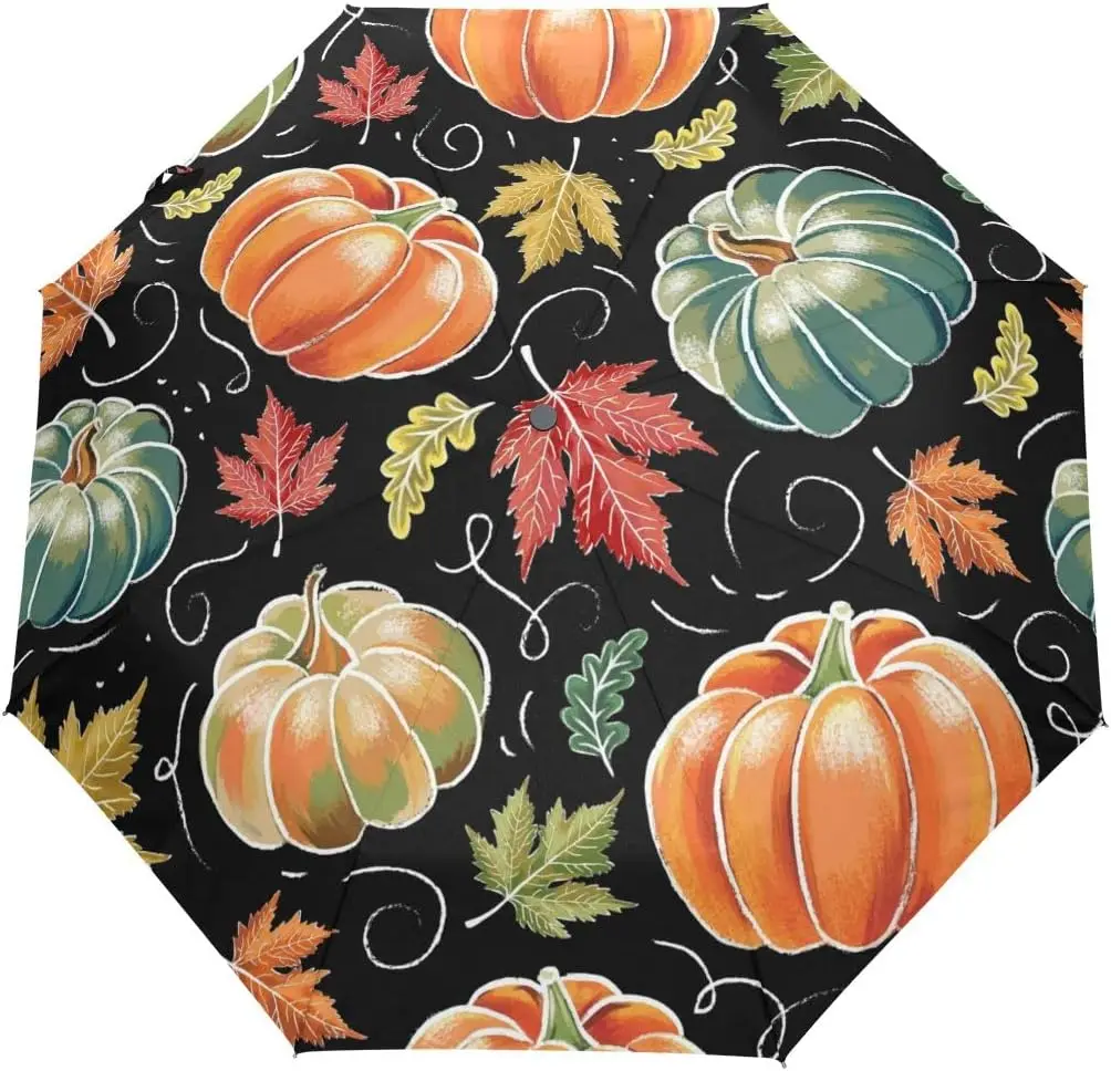 

Осенний складной зонт в виде тыквы с листьями, компактный ветрозащитный дорожный зонт от дождя и солнца для взрослых, подростков, детей, подарок на День Благодарения