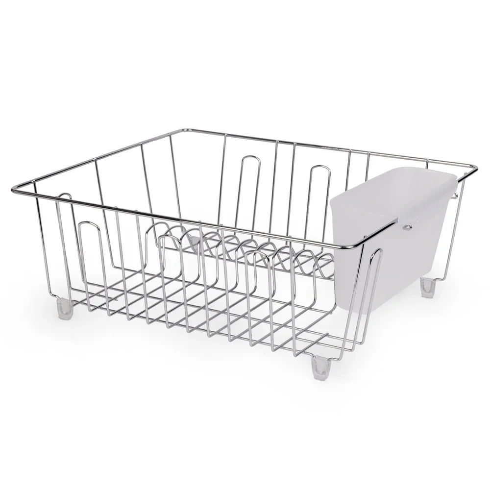 Small Wire Dish Rack Kitchen Organizer with Cutlery Cup Compact Dish Drainer Stainless Steel Countertop Drying and Storage