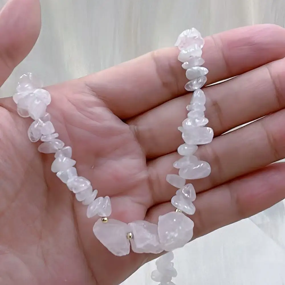 6-8mm 17-22inch Cute Irregular Genuine Natural Rose Quartz Pink  Women Girl Jewelry  Necklace