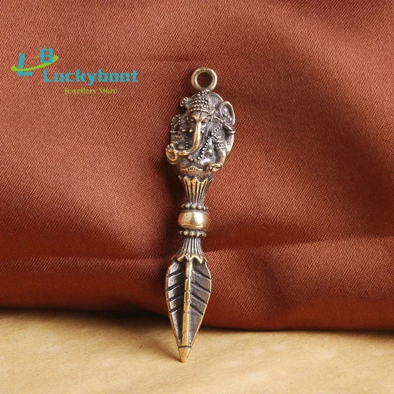 Pure Copper Elephant God of Wealth Vajry Pestle Pendant for Keychain Necklace Drive Out Demons Brass Lucky Home accessories