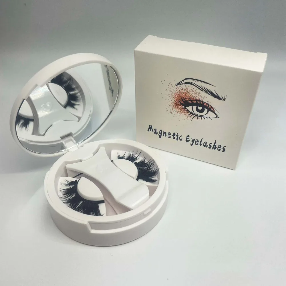 Cat Eye Magnetic False Eyelashes Makeup Long Lasting Glue Free False Eyelashes Reusable with Mirror False Eyelash Clusters