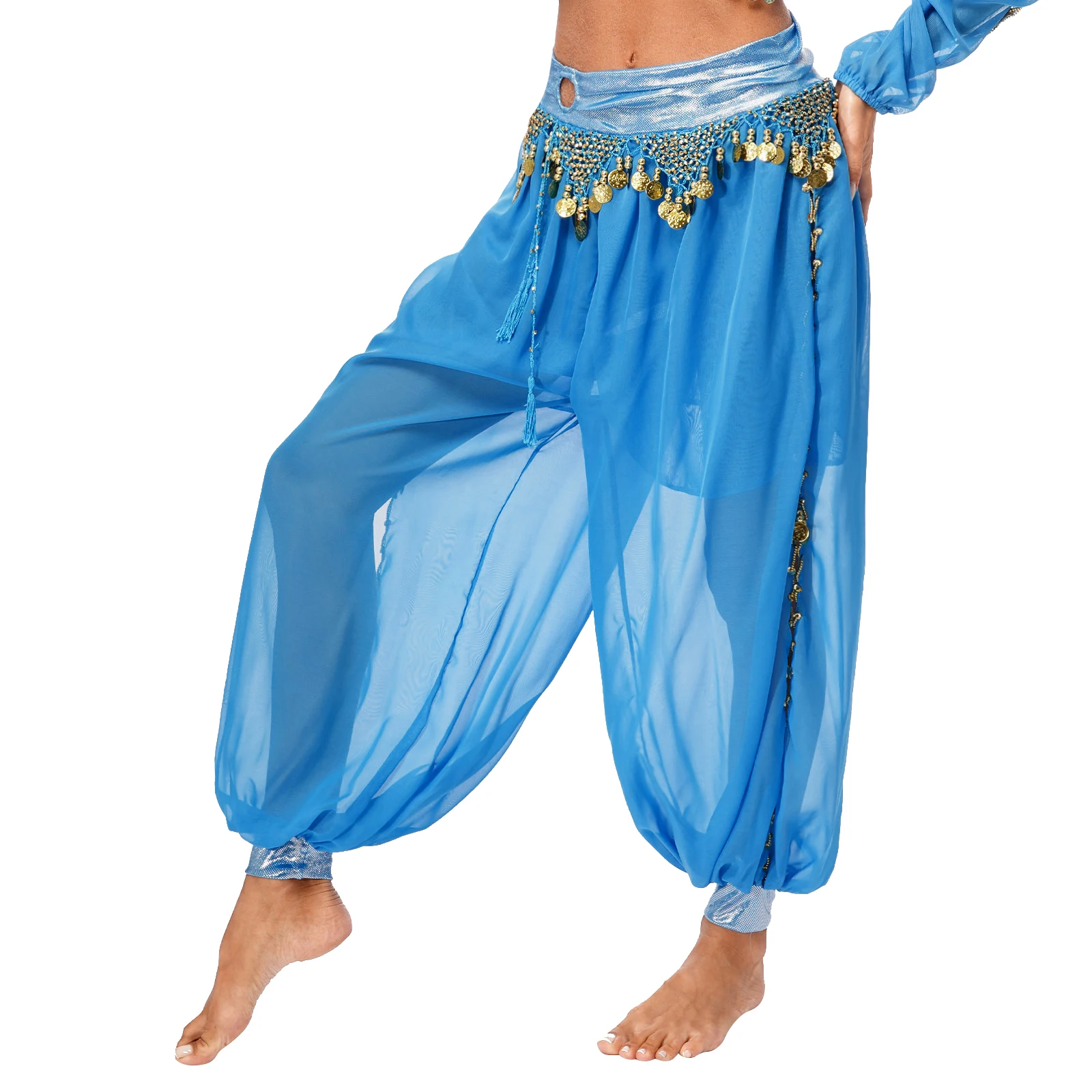 Kobiety taniec brzucha spodnie haremowe Halloween karnawał festiwal Party arabski kostium taneczny Bellydance szyfon plastikowe koraliki frędzle Bloomers