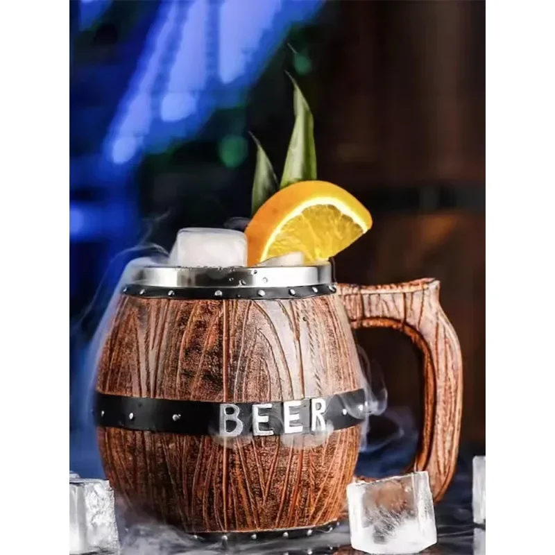 Stainless steel draft beer cup wooden barrel  ONE PIECE water  weird 2024 new beer  teacup boys