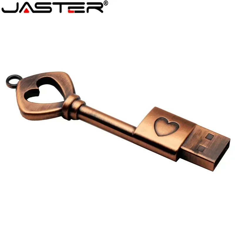 JASTER Metal heart key pendrive 4GB 8GB 16GB 32GB 64GB 128GB copper key usb 2.0 usb flash drive pen drive memory stick gift