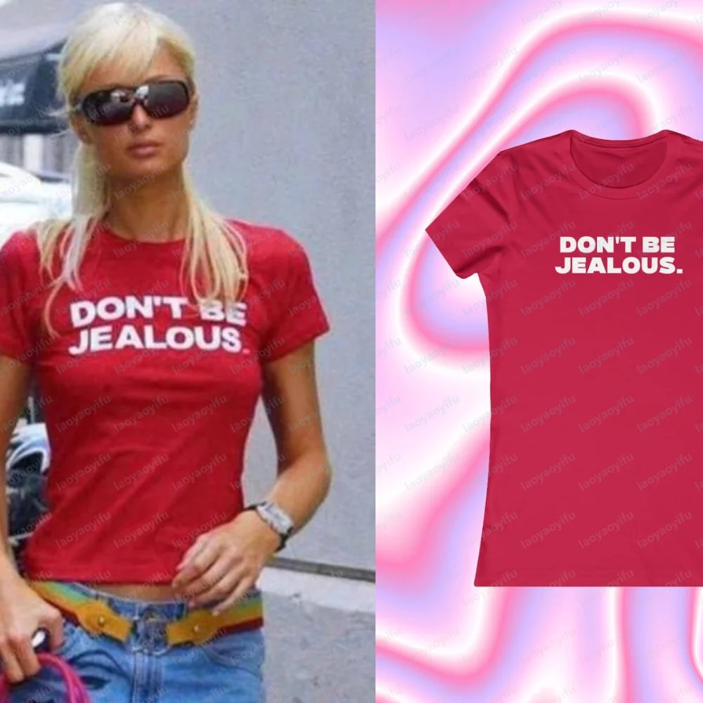 Sugarbaby Don't Be Jealous Buchstaben-Print Lustiges Grafik-T-Shirt Damen T-Shirt Damen Slogan Tee Kleidung Baby Tees EMO Kurze Oberteile