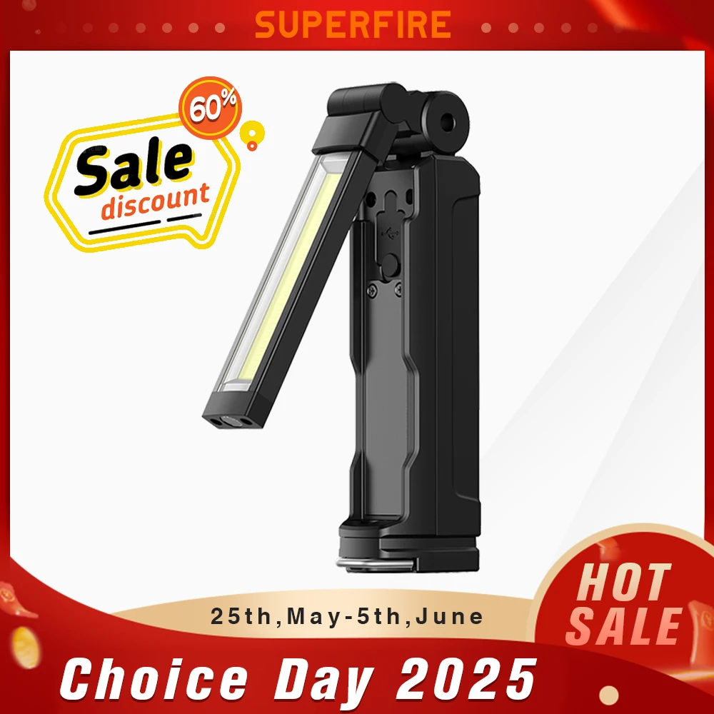

SUPERFIRE Work Lights LED+COB Flashlight Rechargeable Battery Torch For Car Repair Power Bank With Magnetic Base Emergency Light