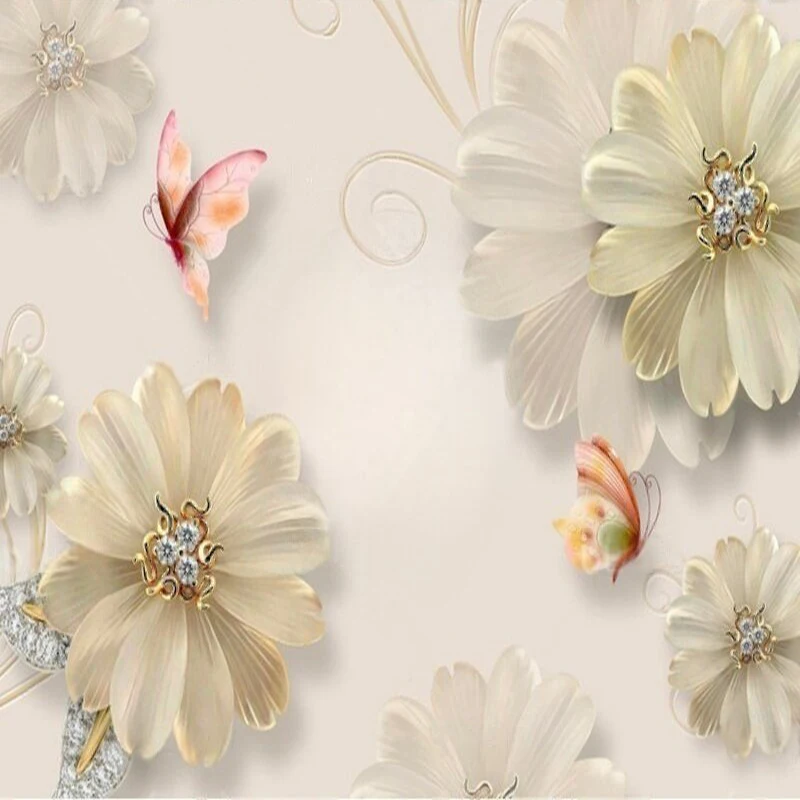 مجوهرات زهرة الفراشة المرسومة يدويًا بألوان مائية حديثة وبسيطة، ورق حائط لخلفية غرفة النوم لتزيين المنزل الفاخر