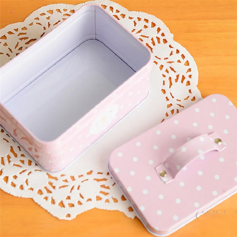 Small Portable Biscuit Chocolate Candy Tin Box For Wedding Handle Rectangular Gift Packaging Box Home Organizer Storage Box