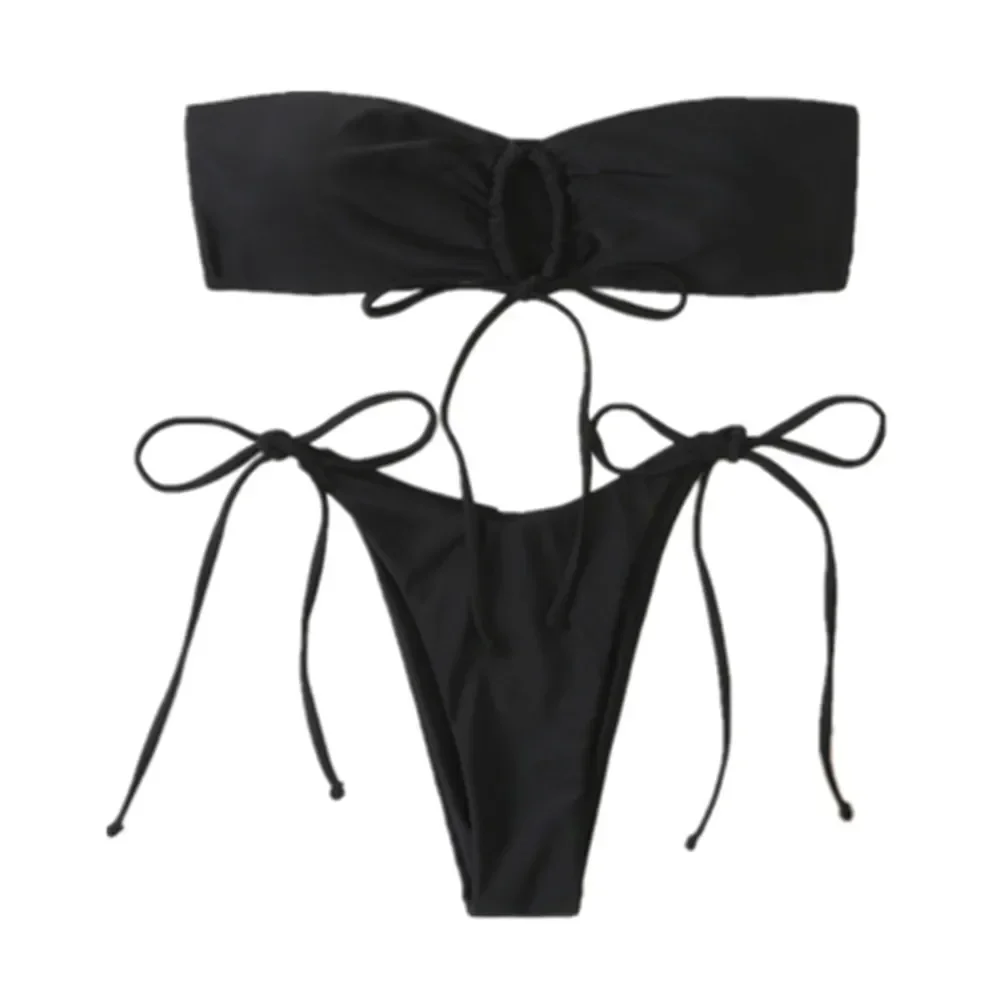 Sexy bandeau micro biquinis conjunto arco cintura alta maiô tanga maiô biquini conjunto de biquíni tankini beachwear