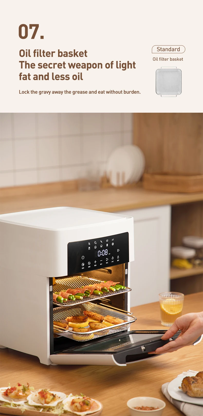 2024 NewTouch شاشة 15 لتر مقلاة هوائية خالية من الزيت فرن 10 في 1 مقلاة كهربائية عميقة آلة المطبخ للاستخدام المنزلي