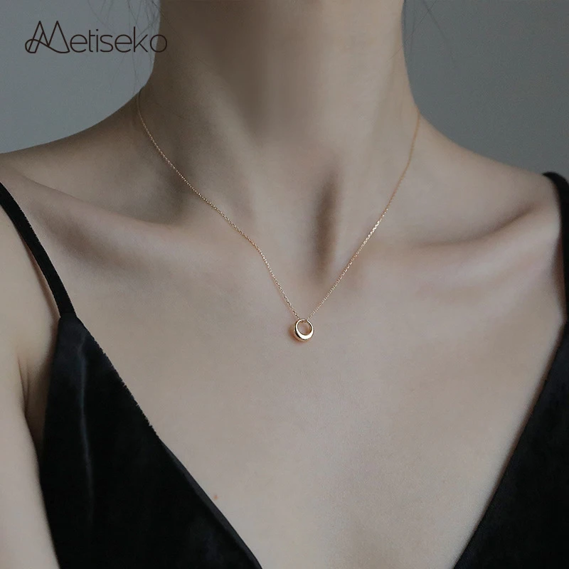 

Metiseko All-full 925 Sterling Silver Choker Necklace Geometric Circle Clavicle Chain Necklace Simple Fashion for Women Jewelry