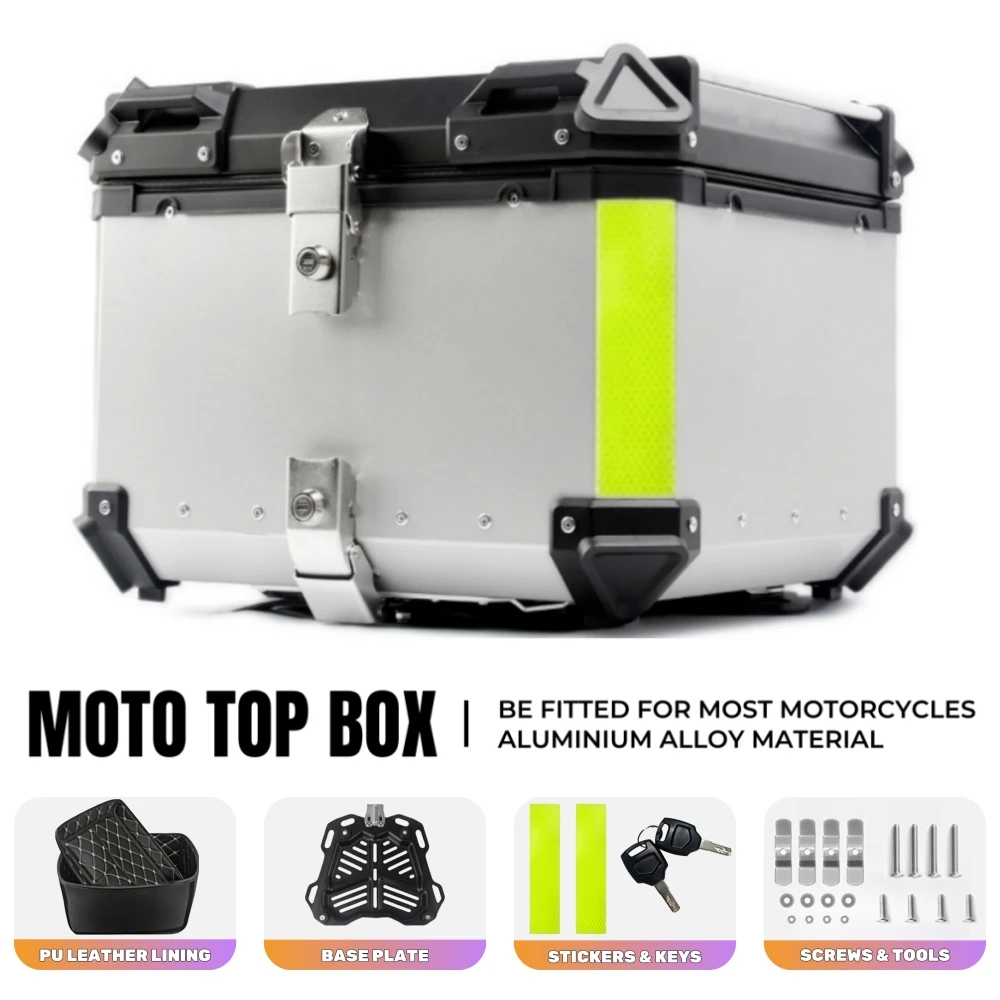 Universal Aluminum Alloy Motorcycle Top Box 55L Motorcycle Trunk Helmet Box Travel Waterproof Motorcycle Luggage Case Toolbox