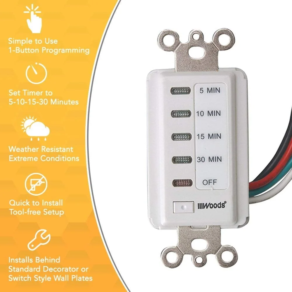 In-Wall Digital Countdown Timer 5-10-15-30 Minute Programmable Switch Energy Saving Lights Fans Heaters Easy Installation