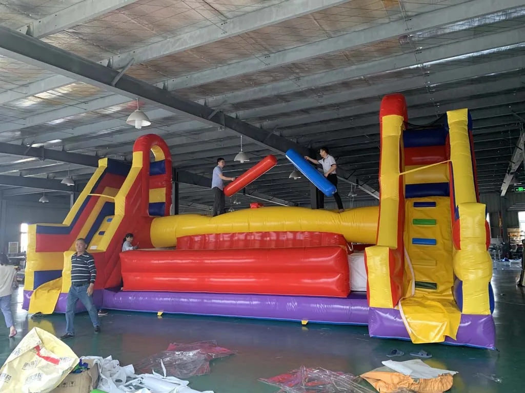 Commercial Giant Inflatable Obstacle Course Jousting Arena with Slide PVC Bouncy Castle Game For Kids Adults Outdoor Party Event