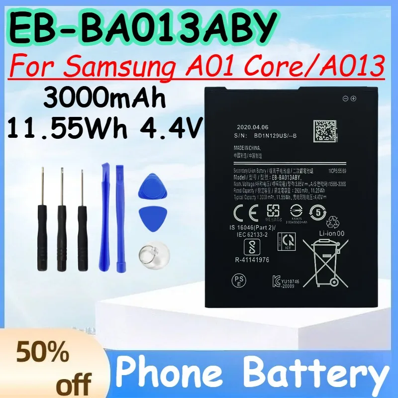 

EB-BA013ABY 3000mAh 11.55Wh 4.4V Battery for Samsung A01 Core/A013 Replace Mobile Phone Battery +Free Tools