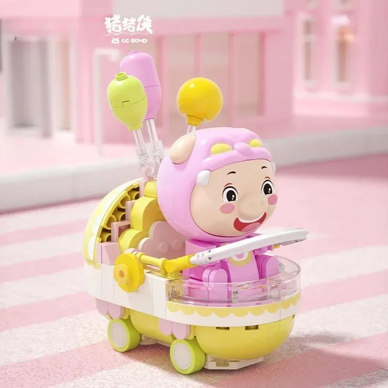 Pig Man Cute Car Building Blocks Ornaments Assembly Toys Convertible Motorcycle Trojan Baby Carriage Model Birthday Gift