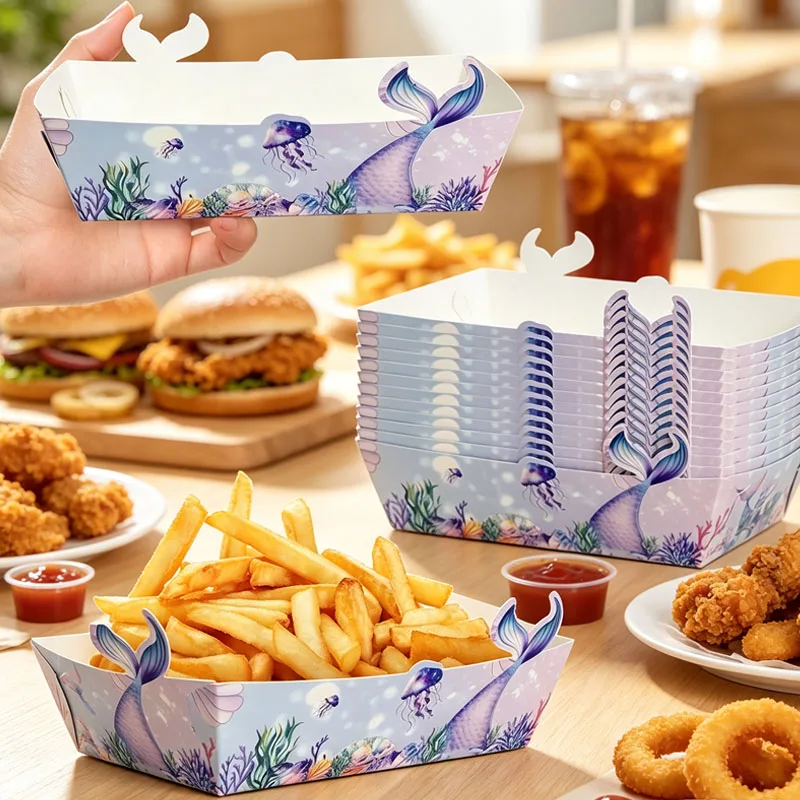 12-96pcs Mermaid Party Box Disposable Snack Tray French Fries Chicken for Party Underwater Ocean Decorations Celebration Table