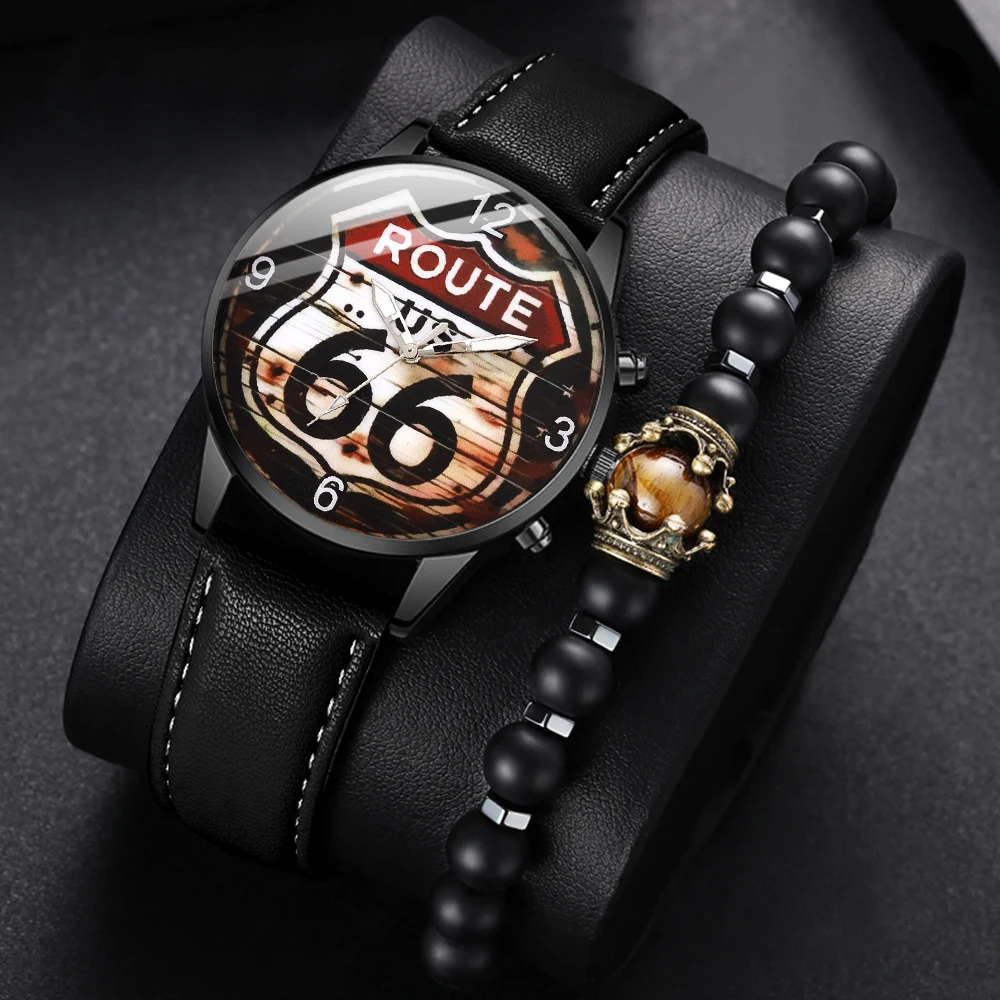 2-piece men's popular watch and bracelet jewelry set, quartz watch combination, latest model, the choice of fashion enthusiasts