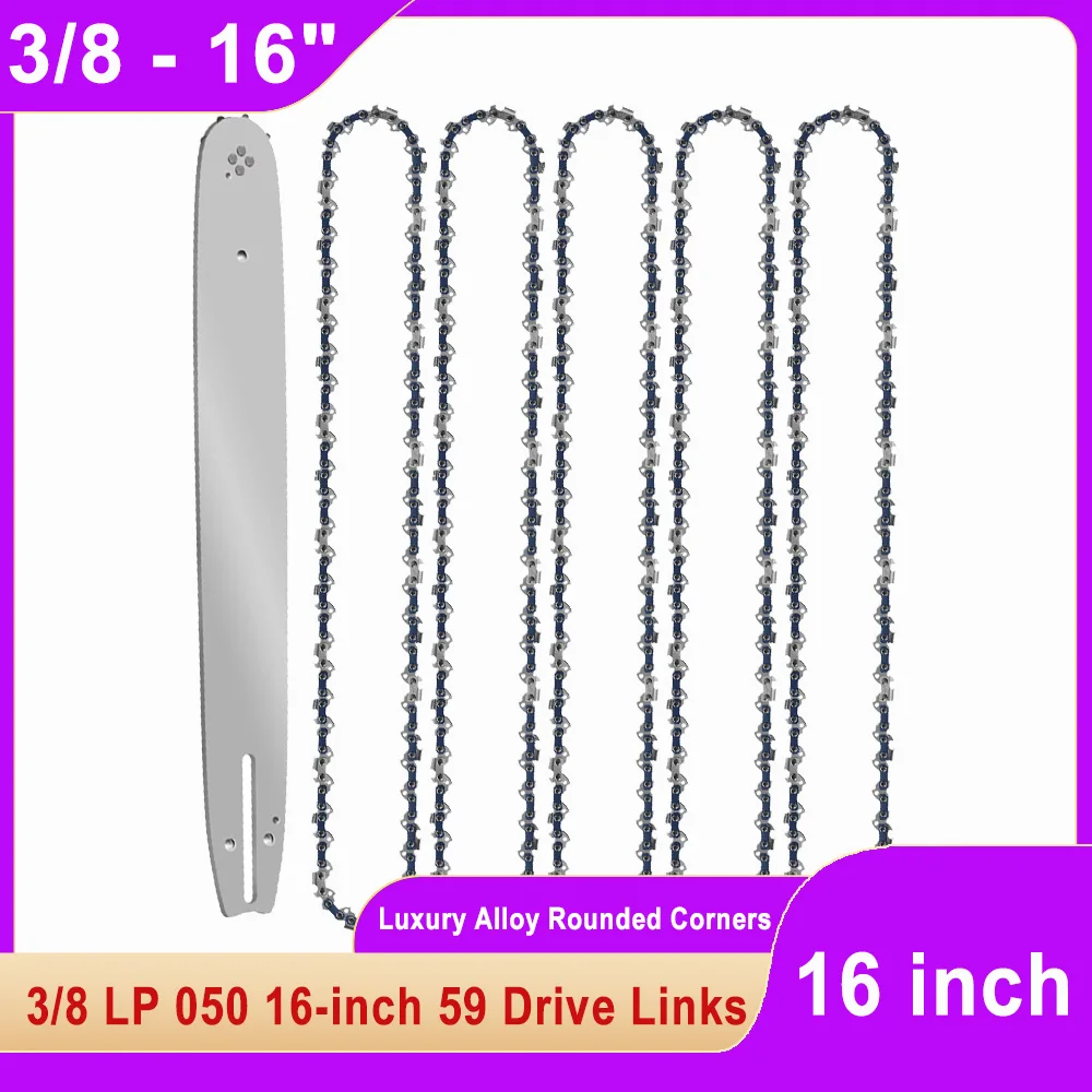 Sierras de 16 pulgadas para cortar madera, herramienta de sierra recargable, sierra eléctrica inalámbrica con cadena de 59 eslabones, cuerpo de aleación de paso LP de 3/8 ", dientes redondeados