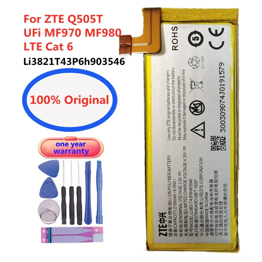 

Li3821T43P6h903546 100% Original Battery For ZTE UFi MF970 MF980 LTE Cat 6 Q505T High Quality Phone Battery 2100mAh