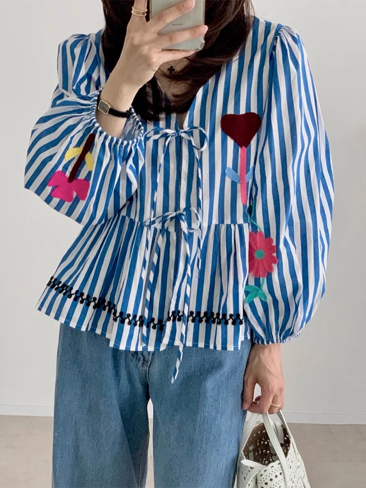 Csa de Mujer Liangliang, Linda, Antienvejecimiento, con Bordado Intenso, Estampado a Rayas, Estilo Vintage, con Cinturón, ...