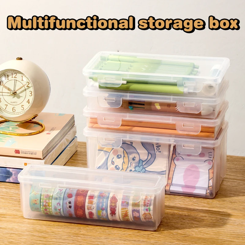 Clear Pencil Box Plastic Multifunctional Stationery Case Office Stationery Pens Organizer Storage Supplies