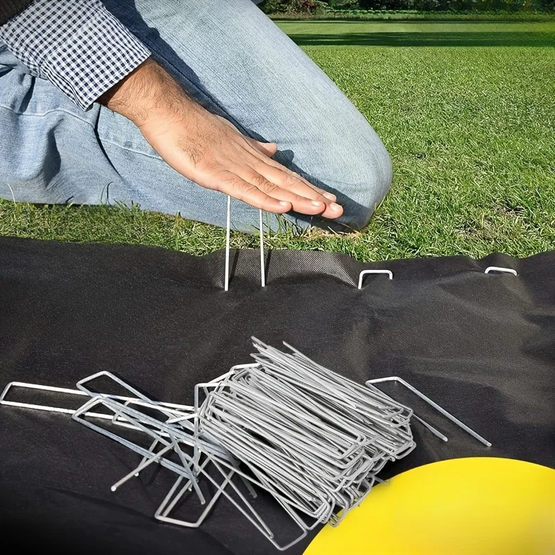 

50pcs Landscape Staples, U-Shaped Garden Pins Garden Stakes Staples, Heavy Duty Yard Lawn Tent Stakes Securing Pegs For Weed Ba