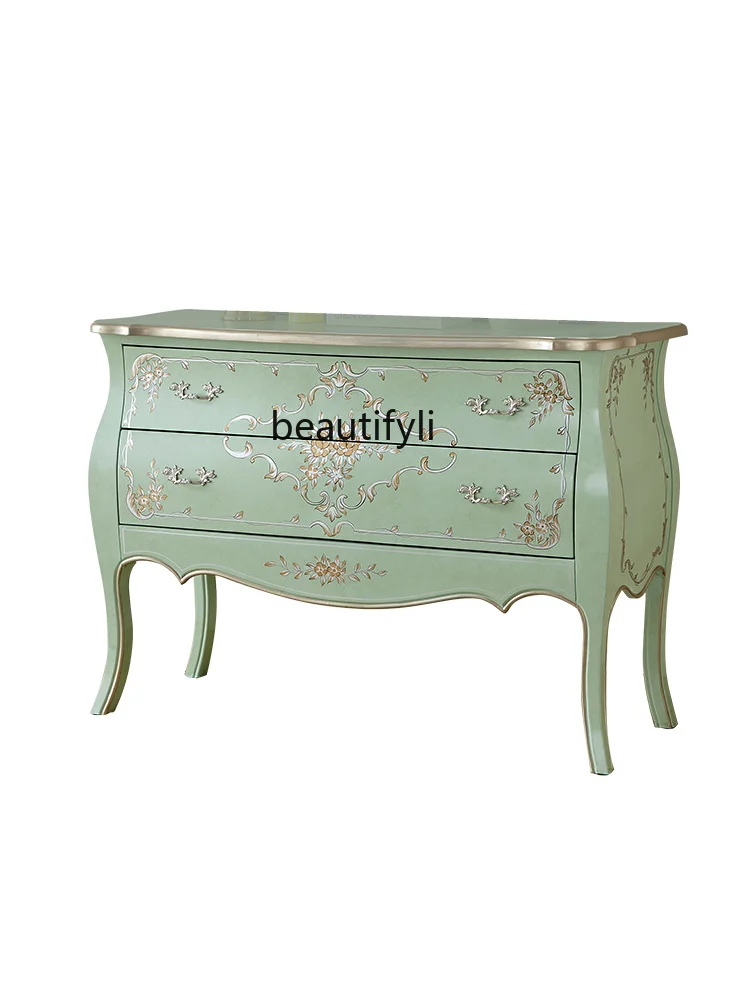 American Painted Chest of Drawers Living Room Wall Locker Solid Wood Retro Home Hallway Aisle Decoration Corridor Cabinet