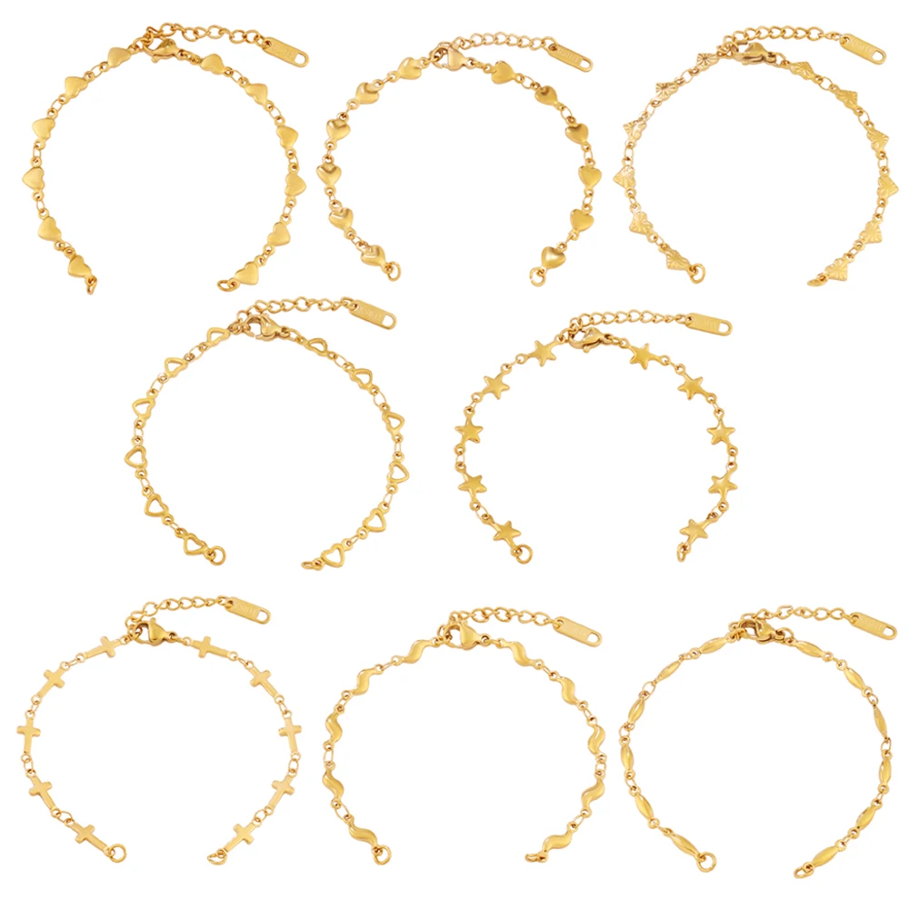 2 pièces en acier inoxydable étoile coeur chaîne Bracelets Base lien chaîne Bracelets paramètres pour la fabrication de bijoux fournitures accessoires bricolage