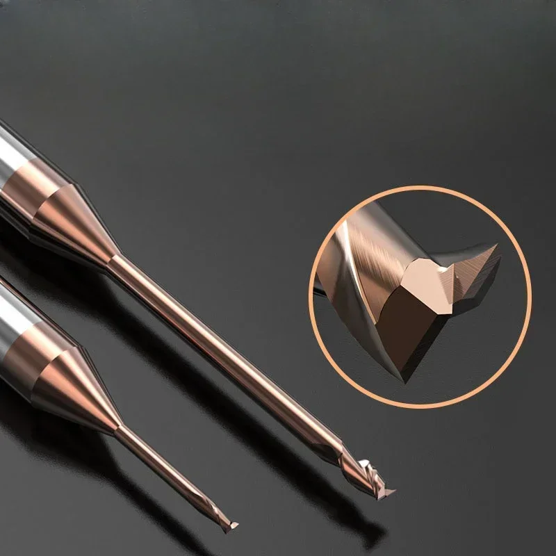 Micro hard alloy end milling cutter with 2 edges and 4 edges, CNC deep long neck aluminum steel, 0.2 0.3 0.4 0.5 0.6 0.8mm Mini