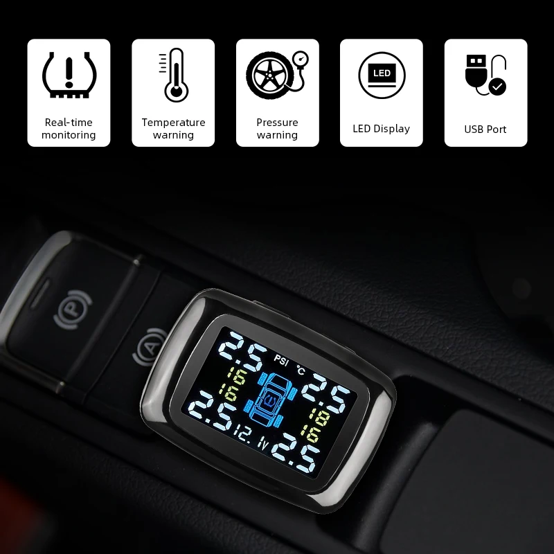 Jansite Car TPMS Tire Pressure Monitoring System Sensors Cigarette Lighter with USB Port Tpms Control System Auto Security Alarm