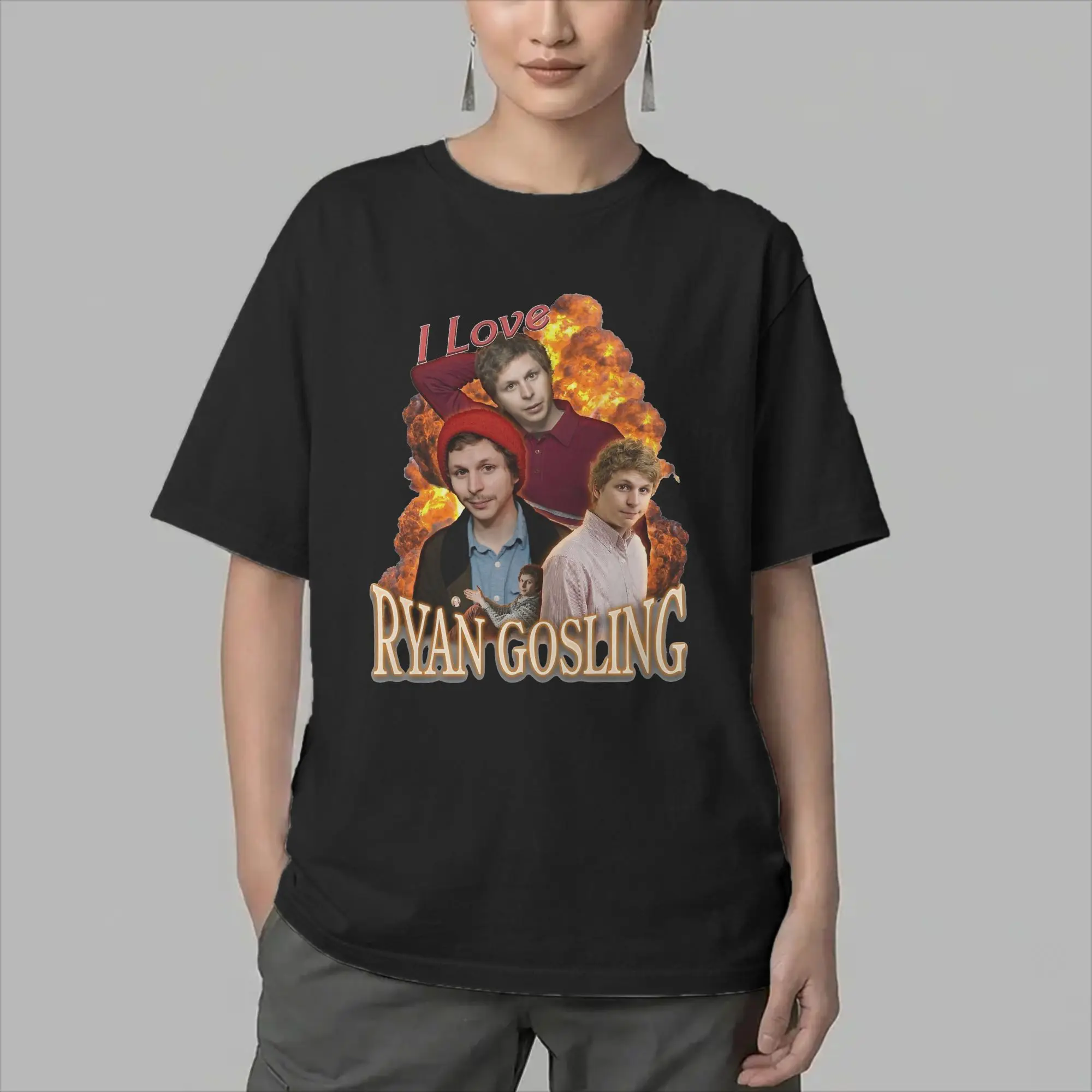 Men T-Shirt Ryan Gosling Actor Amazing Pure Cotton Tee Shirt Short Sleeve  T Shirts Crew Neck Clothing Classic