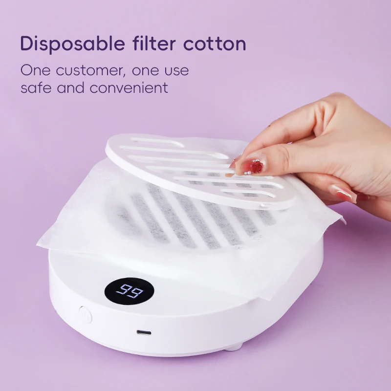 أداة تنظيف الأظافر اللاسلكية القابلة لإعادة الشحن، مكنسة كهربائية، آلة تجميع غبار الأظافر مع إزالة معدات الأظافر بفلتر الورق