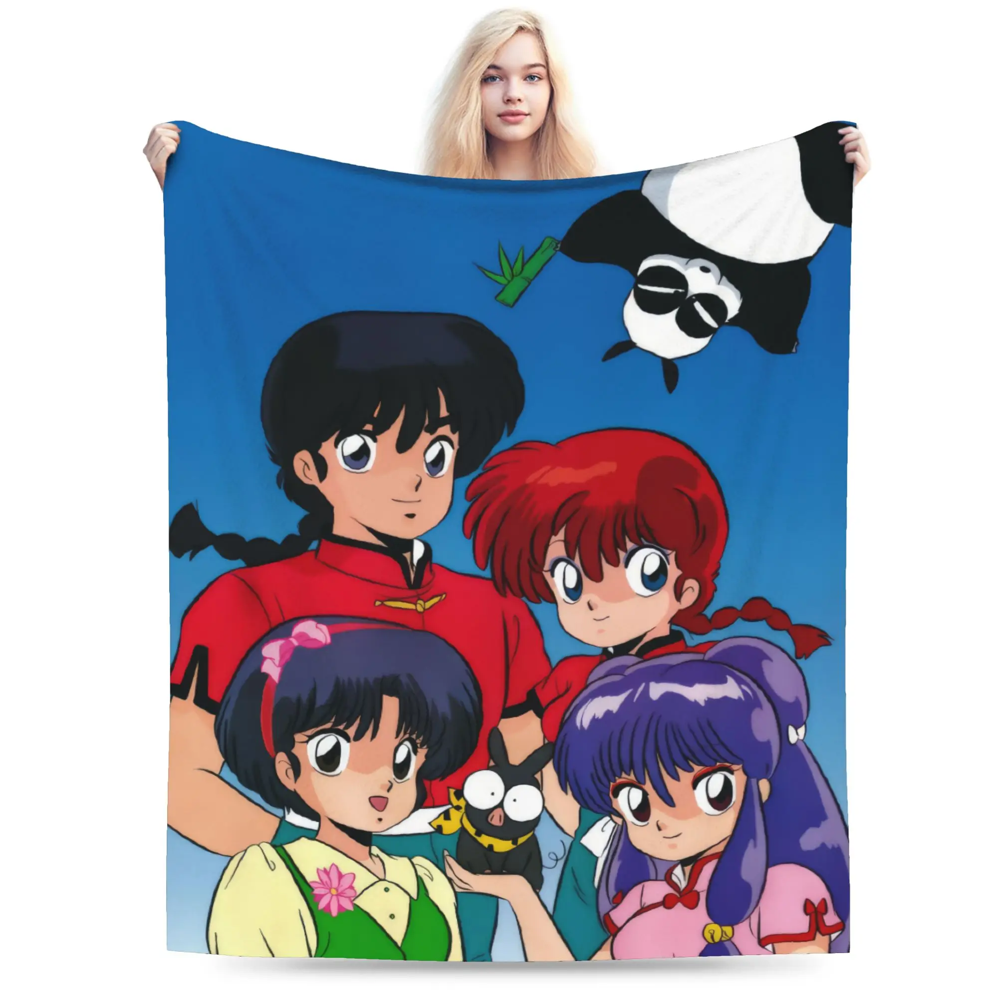 Ranma Japanese Anime Blanket Flannel Printed  Multifunction Lightweight Throw Blanket for Home Car Bedding Throws