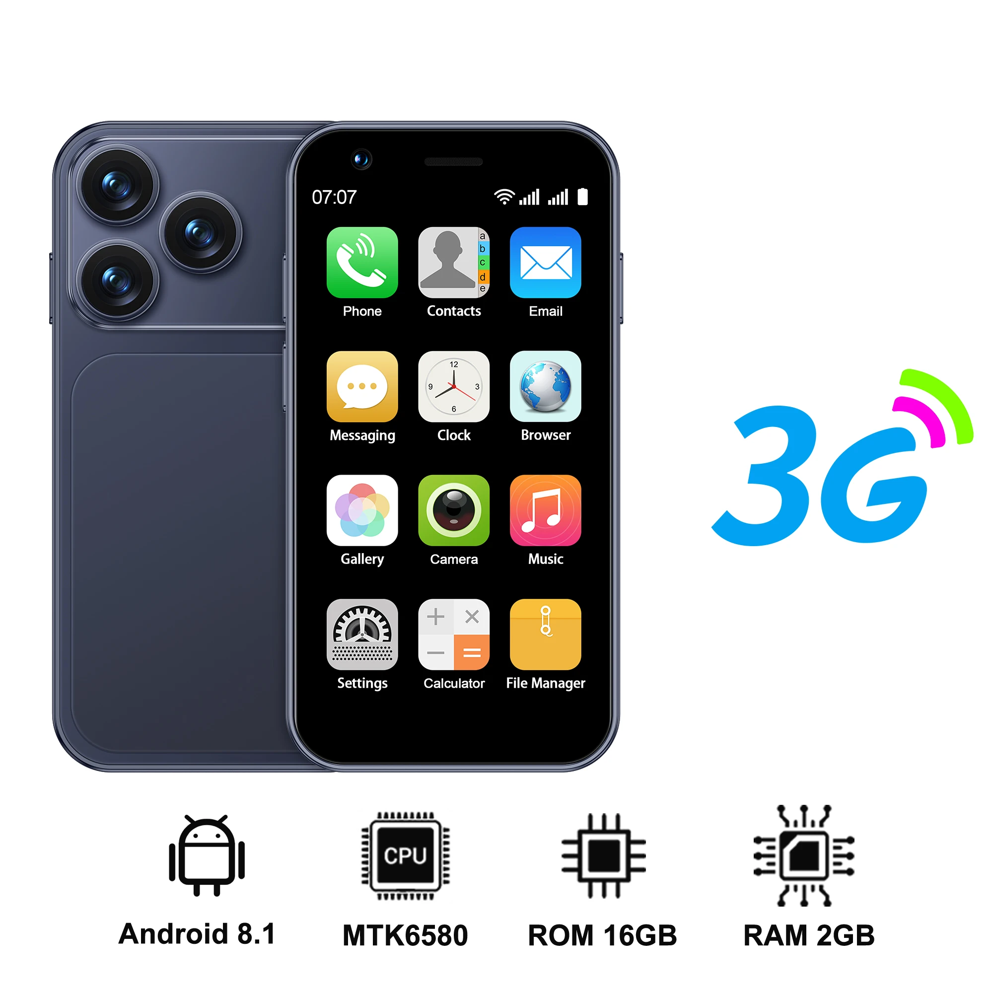 SERVO 18SE MINI Kleine Android-smartphone 3G WCDMA Dual SIM-kaart 2GB + 16GB Play Store Wi-Fi Face Unlock 3.0 inch Mini-smartphones - afbeelding 1