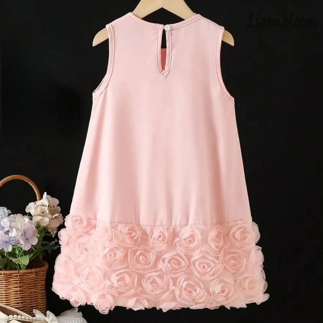 Abito formale personalizzato da bambina senza maniche, abito da damigella con orlo floreale, abito da festa di matrimonio da donna, vestito da sposa