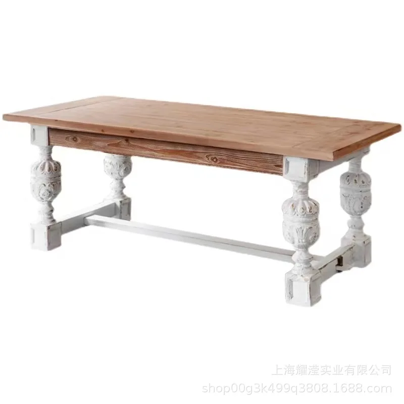 

Old dining table French retro old living room villa pastoral carved light luxury solid wood dining table