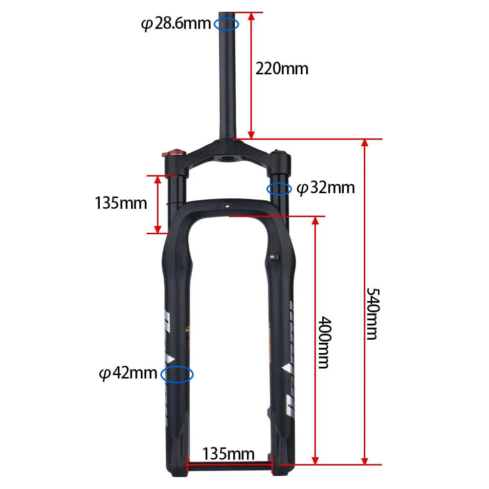 Bolany Snow Bike Fork 4.0 Fat Tire 26 Inch Bike Aluminum Alloy Barrel Axle Suspension Air Fork 120mm Travel Shock Absorber