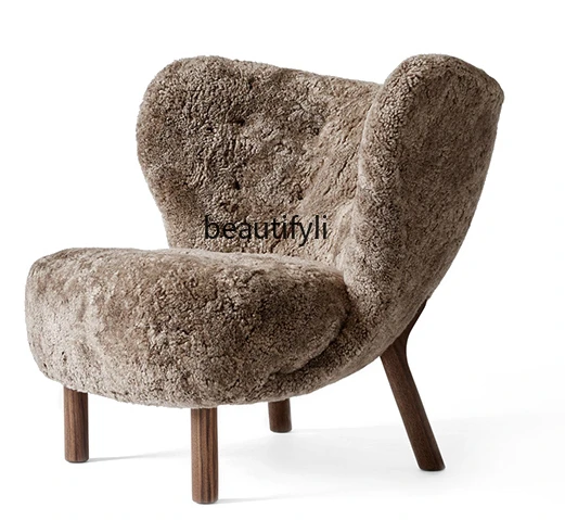 Cream Mid-Ancient Couch Lamb Wool Leisure Chair Designer Misty Style Living Room Single Seat Chair