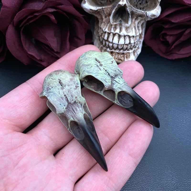 2pcs 61*25mm 3D Crow Skull Men\'s Skull Necklace Pendant Magpie Gothic Halloween Gift Bird Skull Handcrafted Jewelry Accessories