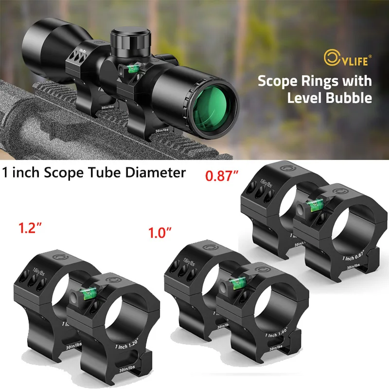 

CVLIFE 1 Inch Scope Rings 2 Pieces Precision Mount with Level Bubble for Picatinny Rail Rifle Optics Scope Mount