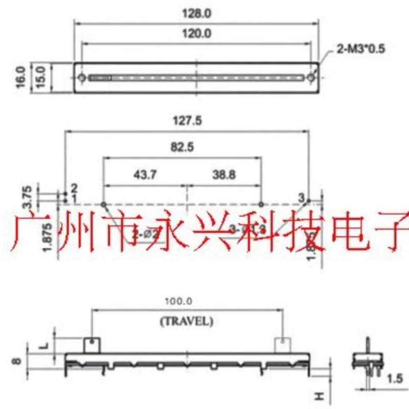 1PCS 12.8CM Straight Slide Push Pull Potentiometer 128MM Mono B50K 3 Pin Dimming Mixer Sliding Fader B503 Handle 8MM