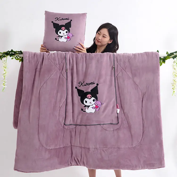 Sanrio kuromi cartoon schattig verdikt paars kussen creatief Kawaii thuiskantoor dutje deken bank autokussen 2-in-1 cadeau