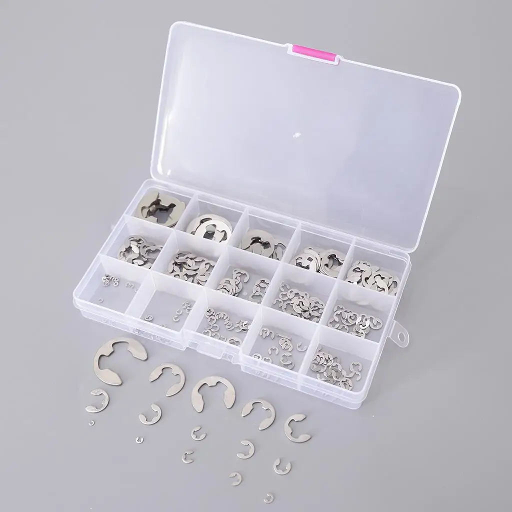 225Pcs 304 Snap Circlip assortment set 1.2mm to 15mm (15 Sizes)