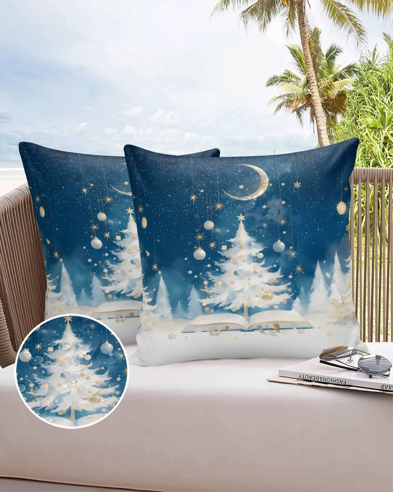 2/4PCS Christmas Tree Stars Moon Books Snowflakes Decorative Sofa Throw Pillow Cover Case Garden Patio Cushion Covers