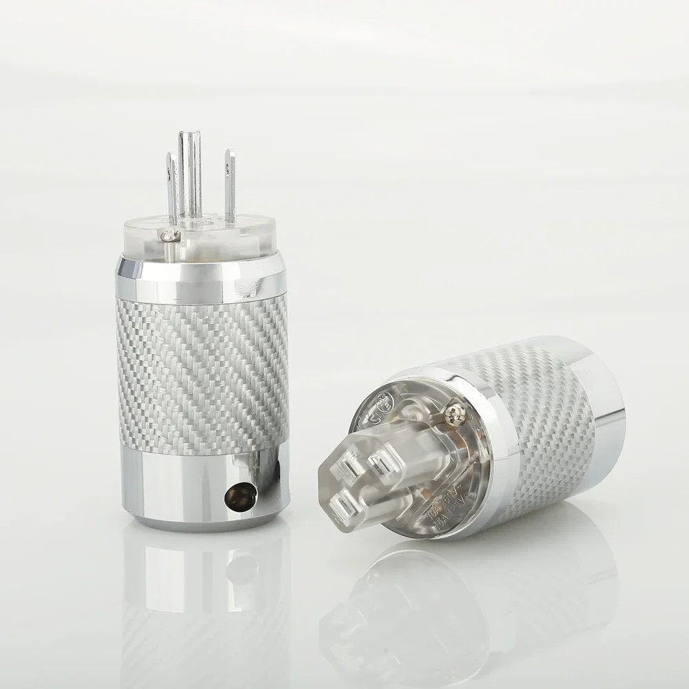 

Pair Carbon Fiber Rhodium Plated US Plug DIY AC Power Cable Electrical Male female connector IEC
