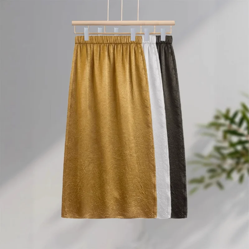 تنورة ميدي مريحة ومتعددة الاستخدامات، تنورة طويلة ثنيات، تنورة صيفية لتخسيس البطن تغطي منتصف الطول على شكل حرف A #1