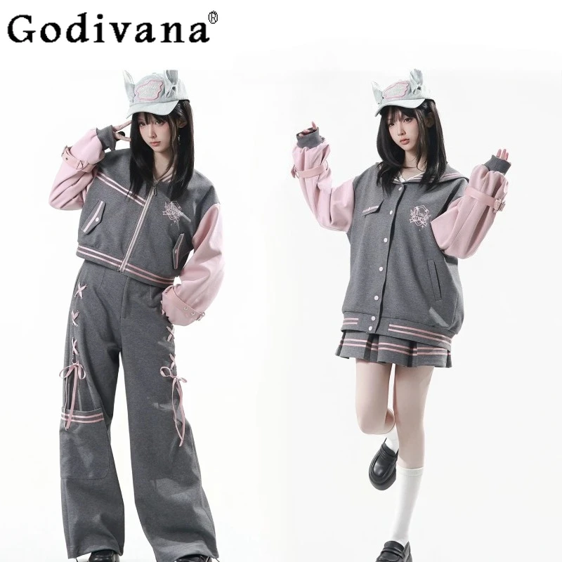 

Women's Matching Sets Y2k Clothes Spring and Autumn New College Style Sweet Cool Fashion Casual Jacket Skirt Pants Set 2026